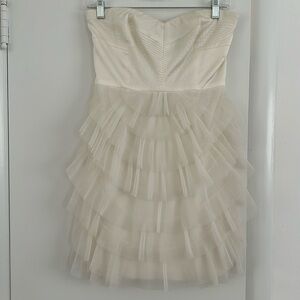 BCBG White Strapless Tulle Mini Dress